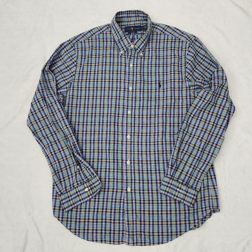RALPH LAUREN Men's Long Sleeve Button Down Plaid Dress Shirt‎ Slim Fit Large